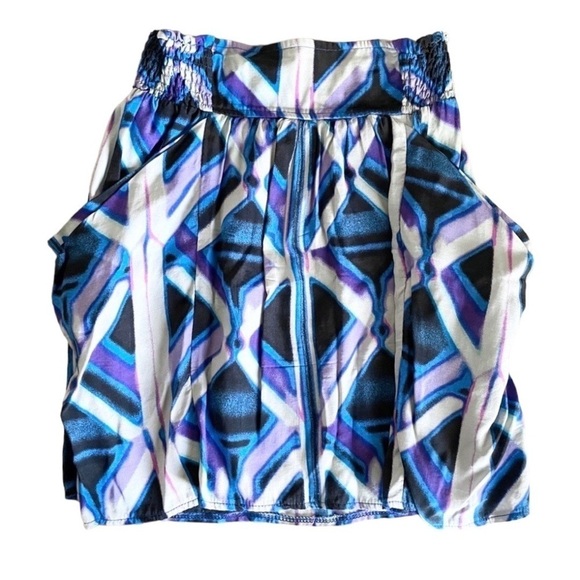 🌺 Topshop Boho Geometric Print High Waist Mini Skirt Blue Diamond Festival Sz 4 - Picture 1 of 7